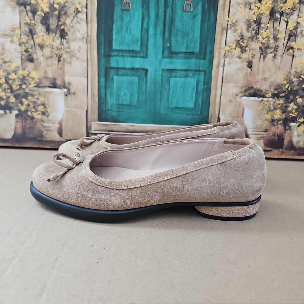 ECCO Ballet Flats Suede Bow Slip-On Comfort Shoe Women's US Size 10-10.5 EU 41